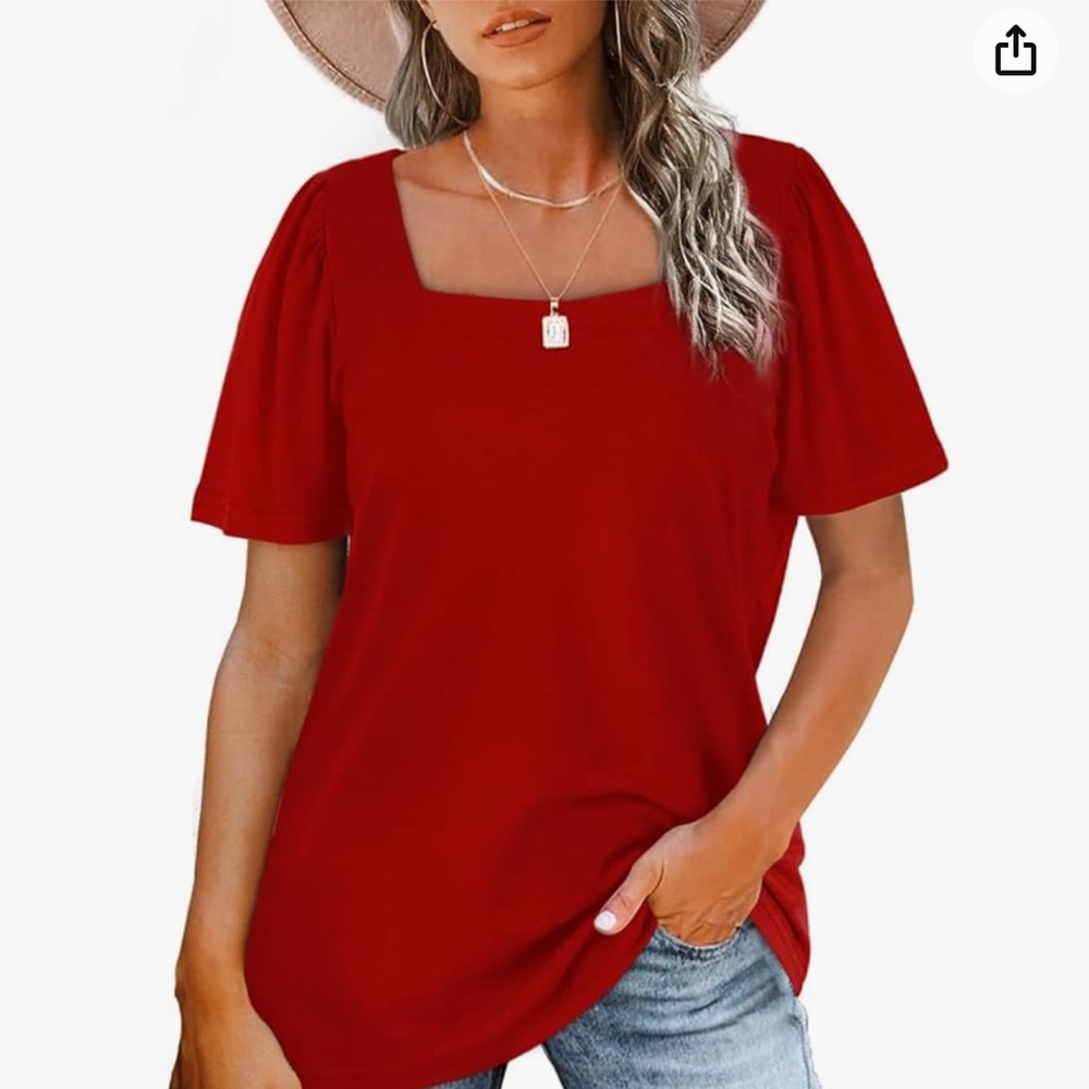 NWT Red jersey square neck puff sleeve top. Beautiful deep red. Size L